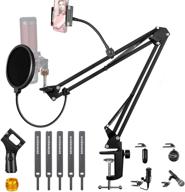 enhanced boom arm for hyperx quadcast: heavy-duty adjustable microphone boom arm stand 🎙️ with pop filter - compatible with hyperx quadcast, blue yeti, razer seiren x, snowball logo