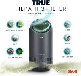 img 2 attached to 🌬️ Воздухоочиститель Saki True HEPA H13 с фильтром: Повышает качество воздуха в спальне, доме или офисе, покрывает 129 кв. футов, с умным монитором качества воздуха.