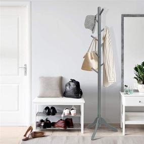 img 3 attached to 🧥 Tangkula Adjustable Wood Coat Rack with 8 Hooks - Entryway Coat Stand for Home Office Hall Entryway, Height Adjustable Coat Hanger Stand