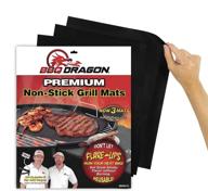 🔥 bbq dragon set of 3 grill mats - heavy duty, extra-large reusable black grill mat - non-stick charcoal bbq mats for outdoor cooking - easy to clean logo