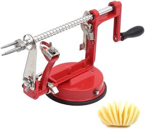 img 4 attached to Stainless Steel Apple Peeler, Corer, Slicer - Durable 🍏 Heavy Duty Die Cast Magnesium Alloy with Suction Base (Vermilion)