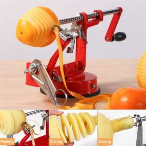 img 1 attached to Stainless Steel Apple Peeler, Corer, Slicer - Durable 🍏 Heavy Duty Die Cast Magnesium Alloy with Suction Base (Vermilion)