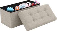 beige foldable tufted linen storage ottoman bench foot rest stool/seat - 15x30x15 inches by ornavo home logo