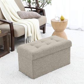 img 2 attached to Beige Foldable Tufted Linen Storage Ottoman Bench Foot Rest Stool/Seat - 15x30x15 inches by Ornavo Home