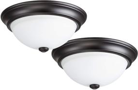 img 4 attached to 🔌 Effortless Installation: Portage Bay 51377 Two-Pack Flush Mount 13" White Glass with Bronze Finish