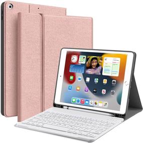 img 4 attached to 🔌 JUQITECH Keyboard Case for iPad 9th Generation 2021/10.2 8th/7th - Magnetic Detachable Bluetooth Keyboard, Pencil Holder - Rose Gold