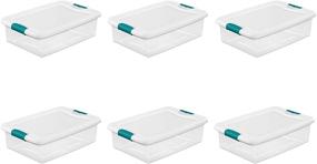img 3 attached to 📦 6-Pack Sterilite 14968006 Latching Box with Clear Base, White Lid and Colored Latches - 32 quart/30 L