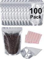 belle kr 100 pack resealable mylar bags for 👜 food storage - 5x8 inches stand up pouches with label stickers logo