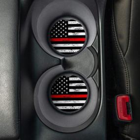 img 3 attached to Thin Red Line Car Coasters for Drinks - Set of 2 | Absorbent & Stylish Car Accessories