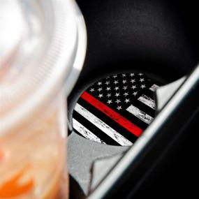 img 1 attached to Thin Red Line Car Coasters for Drinks - Set of 2 | Absorbent & Stylish Car Accessories