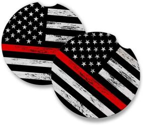 img 4 attached to Thin Red Line Car Coasters for Drinks - Set of 2 | Absorbent & Stylish Car Accessories