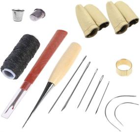 img 4 attached to 🧵 QISF Curved Upholstery Repair Kit for Leather Sewing and Leathercraft Working - Hand Sewing Needles Set with Leather Waxed Thread Cord, Drilling Awl, Thimble, Needle Felting Guards and Finger Protectors