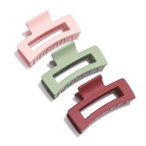 img 3 attached to 💪 Big Strong Hold Hair Claw Clips for Women | Versatile Rectangle Thick Hair Clamp, 3 Color Options | Pack of 3