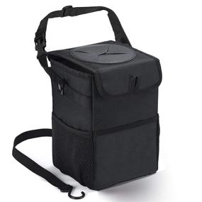 img 4 attached to Leak-Proof Car Trash Can with Lid & 3 Storage Pockets: Waterproof Car Organizer & Garbage Bin