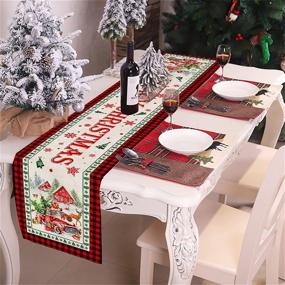 img 2 attached to 🎅 72-inch Hexagram Christmas Table Runner - Burlap Red Truck Design | Farmhouse Buffalo Plaid Merry Xmas Décor for Home, Dining Table, Coffee Bar