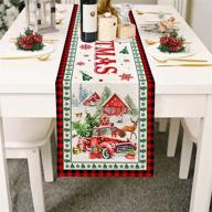 🎅 72-inch hexagram christmas table runner - burlap red truck design | farmhouse buffalo plaid merry xmas décor for home, dining table, coffee bar logo