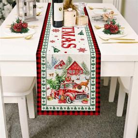 img 4 attached to 🎅 72-inch Hexagram Christmas Table Runner - Burlap Red Truck Design | Farmhouse Buffalo Plaid Merry Xmas Décor for Home, Dining Table, Coffee Bar