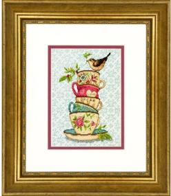 img 4 attached to 🧵 Dimensions 70-65171 Gold Collection Stacked Tea Cups Advanced Counted Cross Stitch Kit - 18 Count White Aida - 7"x5" - High-Quality Craft Set