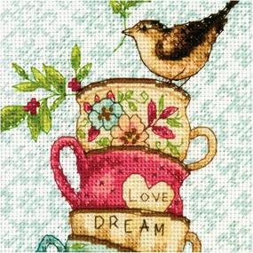 img 3 attached to 🧵 Dimensions 70-65171 Gold Collection Stacked Tea Cups Advanced Counted Cross Stitch Kit - 18 Count White Aida - 7"x5" - High-Quality Craft Set