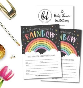 img 1 attached to 🌈 25 Rainbow Baby Shower Invitations, Sprinkle Invite for Boy or Girl, Gender-Neutral Reveal Theme, Cute Printed Fill-in or Write-in Blank Printable Card, Coed Twin Party Supplies - After Every Storm