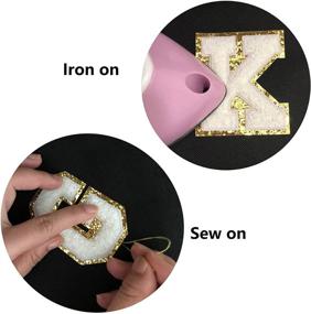 img 2 attached to 🏅 Varsity Yellow Chenille Iron-on Letter Patches for Clothing with Glitter Embroidered Alphabet, Gold Sequin, and Personalized Decorative Fabric Patches for Hoodies and Sweaters