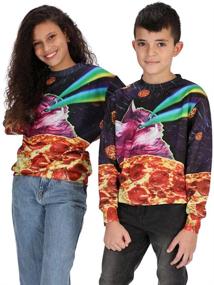 img 1 attached to 🐱 Christmas Youth Kids Sweatshirt with 3D Graphic - Pizza Cat Design for Teen Boys and Girls