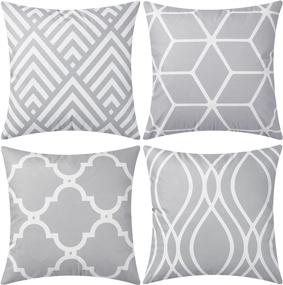 img 4 attached to UINI Modern Grey Geometric Lines Throw Pillow Covers, Set of 4- 18x18 Inch Soft Velvet Pillowcases, Square Cushion Covers for Couch, Bedroom, Sofa, Living Room