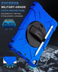 img 3 attached to Blue SUPFIVES Kids Case: Shockproof iPad 8th/7th Gen. Military Grade Protection with Swivel Stand, Hand & Shoulder Strap