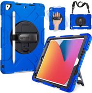 blue supfives kids case: shockproof ipad 8th/7th gen. military grade protection with swivel stand, hand & shoulder strap logo