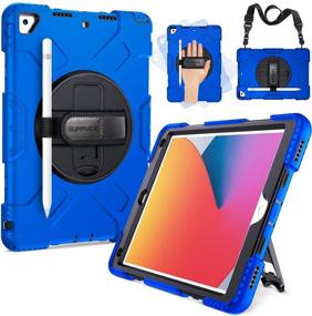 img 4 attached to Blue SUPFIVES Kids Case: Shockproof iPad 8th/7th Gen. Military Grade Protection with Swivel Stand, Hand & Shoulder Strap