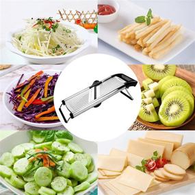 img 2 attached to Stainless Steel Mandoline Slicer for Kitchen - Adjustable Vegetable Slicer for Onion, Carrot, Potato, Tomato, Cabbage, French Fry - Includes Cut Resistant Gloves and Brush