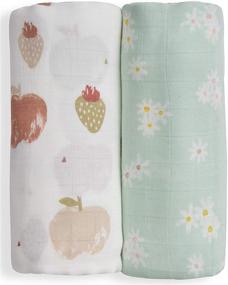 img 4 attached to 🌿 Organic Bamboo Muslin Swaddle Blankets by Nightingale - Silky Soft, Lightweight, Breathable - Large 47 x 47 in, 70% Bamboo/30% Cotton - 2 Pack (Daisy/Fruit)