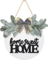 🏡 charming farmhouse welcome home sweet home sign - premium greenery & bow - perfect front porch door decor - wooden door sign hanging for wreath - ideal housewarming gift and home decor accent логотип