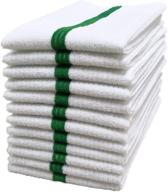 🧼 polyte microfiber 14x17 all-purpose bar mop towels - ribbed terry for home, kitchen, restaurant cleaning (white with green stripe) - pack of 12 logo