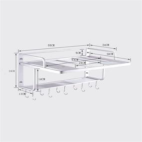 img 2 attached to Ninetonine Aluminum Microwave Oven Wall Mount Double Shelf With Convenient Hooks for Storage