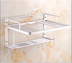 img 3 attached to Ninetonine Aluminum Microwave Oven Wall Mount Double Shelf With Convenient Hooks for Storage