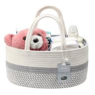 mtouock baby diaper caddy organizer - handmade cotton rope nursery storage bin for boys and girls - newborn baby shower basket with 1 inner pocket for changing table or car, in white and gray логотип