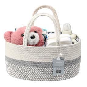img 4 attached to MTOUOCK Baby Diaper Caddy Organizer - Handmade Cotton Rope Nursery Storage Bin for Boys and Girls - Newborn Baby Shower Basket with 1 Inner Pocket for Changing Table or Car, in White and Gray
