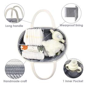 img 3 attached to MTOUOCK Baby Diaper Caddy Organizer - Handmade Cotton Rope Nursery Storage Bin for Boys and Girls - Newborn Baby Shower Basket with 1 Inner Pocket for Changing Table or Car, in White and Gray