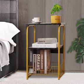 img 1 attached to Modern SHEEPAM End Table with Storage Shelf- 3-Tier Nightstand for Small Spaces - Living Room, Bedroom, Kitchen