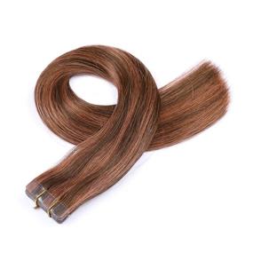 img 1 attached to 🌟 Seamless Skin Weft Silk Remy Hair Tape on Extensions - Medium Brown with Medium Auburn Highlights