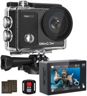 📷 dragon touch 4k action camera: touch screen, wifi, 16mp, waterproof, remote control, helmet accessories kit logo