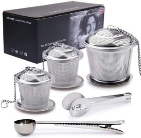 img 4 attached to ShineMe 18/8 Tea Infuser из нержавеющей стали - набор из 3, тонкая сетчатая фильтрующая чашка для свободного чая, многоразовый заварочный чайник с капельницами и удлиненной цепочкой-крючком