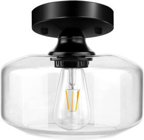 img 4 attached to Clear Glass Flush Mount Ceiling Light Fixtures with Glass Pendant Lamp Shade - Ideal for Kitchen, Hallway, Bedroom, Bathroom, and Farmhouse Spaces