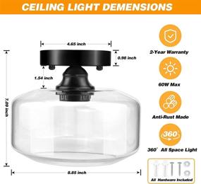 img 3 attached to Clear Glass Flush Mount Ceiling Light Fixtures with Glass Pendant Lamp Shade - Ideal for Kitchen, Hallway, Bedroom, Bathroom, and Farmhouse Spaces