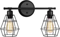 🏡 vintage industrial wire cage wall sconce: rustic farmhouse vanity light fixture for headboard bedroom, garage door, porch – 2 lights, e26 bulb base logo