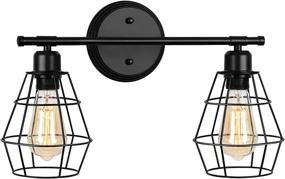 img 4 attached to 🏡 Vintage Industrial Wire Cage Wall Sconce: Rustic Farmhouse Vanity Light Fixture for Headboard Bedroom, Garage Door, Porch – 2 Lights, E26 Bulb Base