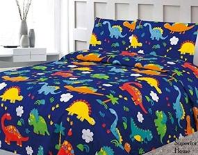 img 1 attached to Sapphire Home Twin Size Dinosaur Print Bedding Sheet Set - 3 Piece with Fitted Sheet, 🦕 Flat Sheet, and Pillow Case in Blue Green - Perfect for Boys Kids Bed, Twin Sheet Dinosaur Theme