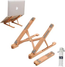 img 4 attached to 🖥️ Wooden Laptop Stand - Portable & Adjustable Computer Riser for MacBook Air Pro, HP, Lenovo, Dell, and More 10-15.6” Laptops