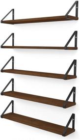 img 4 attached to 📚 Floating Walnut Wall Shelves Set of 5 - 24" Floating Bookshelf for Bedroom Decor, Wallniture Ponza Wood Shelves